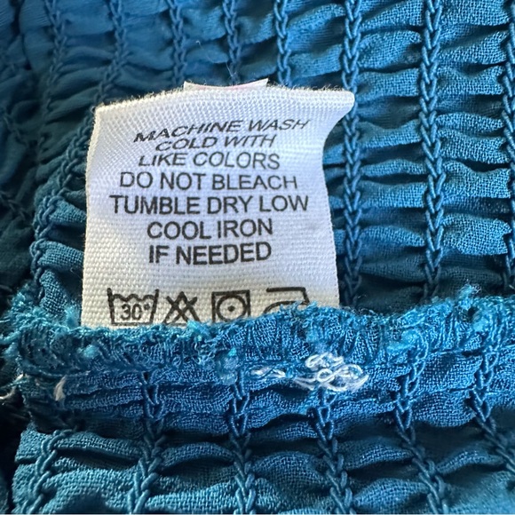 Teal Smocked Crop Top NWT Sheer Bell Sleeve Boho Cottagecore Festival Top M - Picture 12 of 16